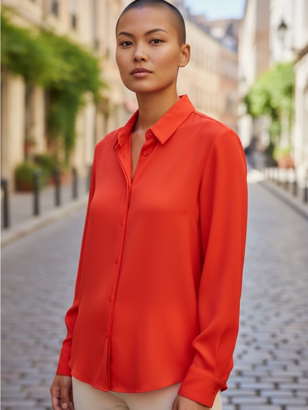 THE SHIRT Rochelle Behrens Classic Women's Button-Down Blouse in Vibrant Orange